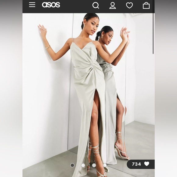 ASOS satin cami maxi dress in sage green - Picture 2 of 4